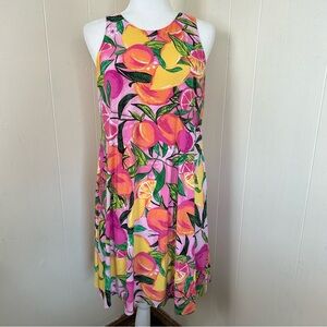 Pappagallo Summer Pink Tropical Fruit Sleeveless Mini Knee Dress Size Small.